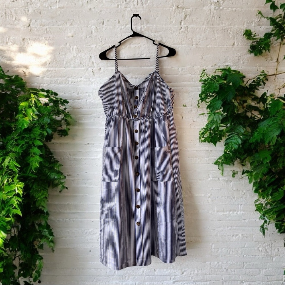 Blue and White Striped Button-Down Dress
